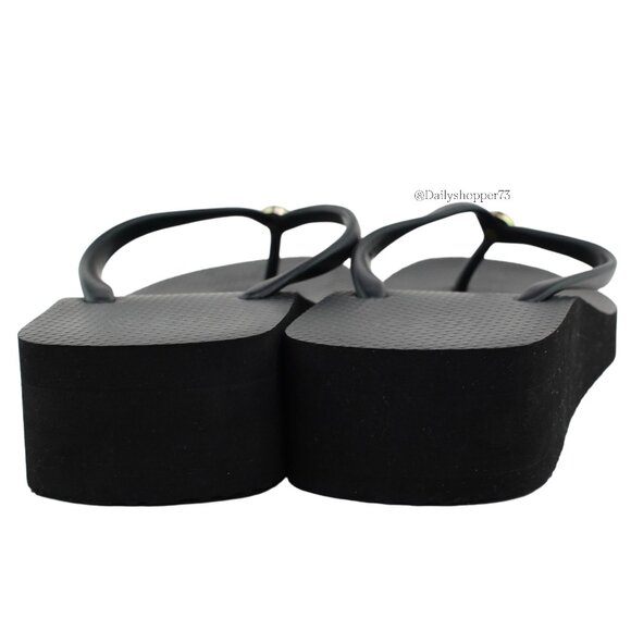 Tory Burch Womens Black Rubber Platform Wedge Thong Flip Flop Sandals - Picture 4 of 6